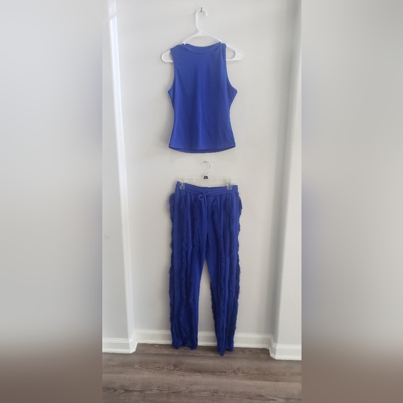 matching Cobalt blue fringed straight leg Pants and matching crop top size large - Picture 2 of 6